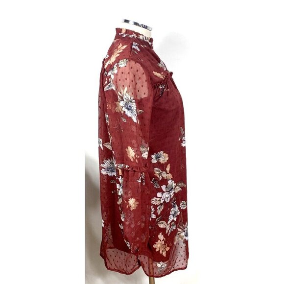 Japna Womens Mini Dress Sz M Brown Floral Swiss Dot Fully Lined - Picture 4 of 6